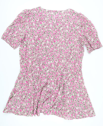 Marks and Spencer Womens Pink Floral Cotton Dress Size 24