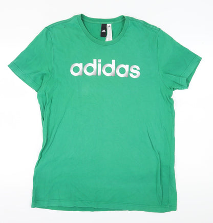 Adidas Men's Green T-Shirt, Size L, Logo, Short Sleeve