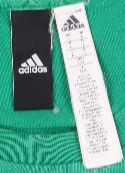 Adidas Men's Green T-Shirt, Size L, Logo, Short Sleeve