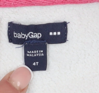 GAP Girls White Full Zip Embroidered Hoodie 4 Years