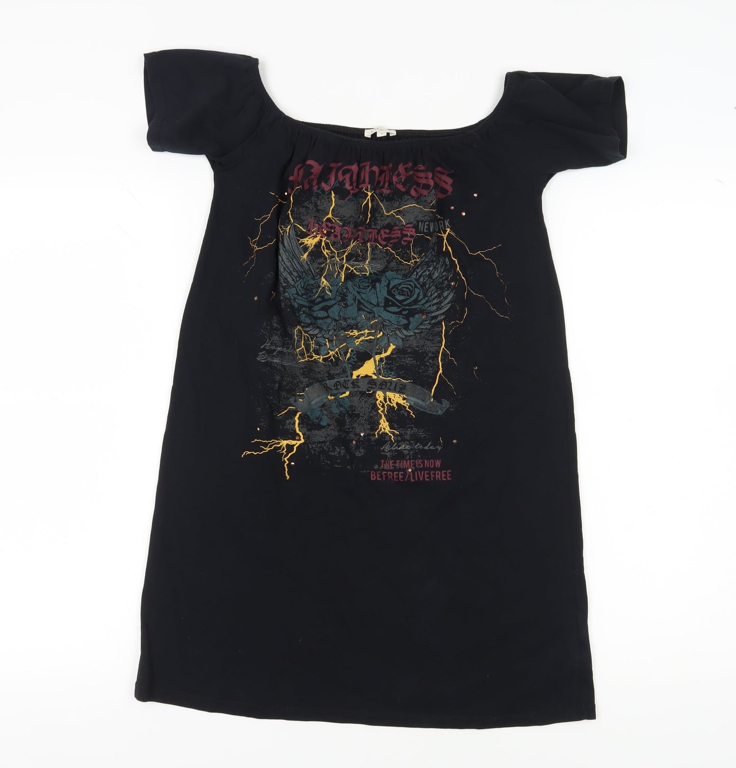 River Island Women's Black Graphic T-Shirt Dress Size 8