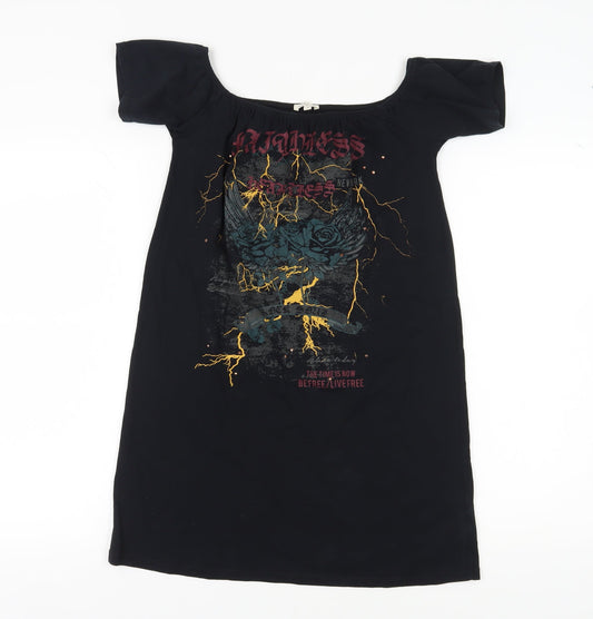 River Island Women's Black Graphic T-Shirt Dress Size 8