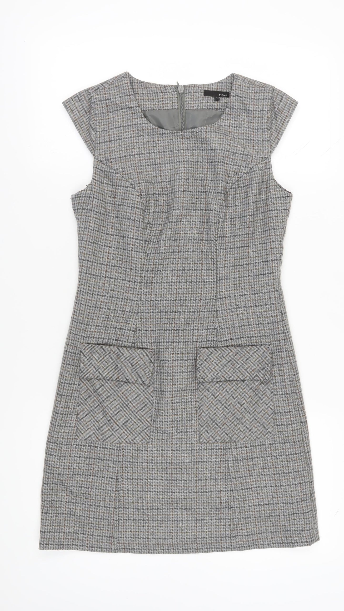 Next Women's Grey Check Shift Dress, Size 8