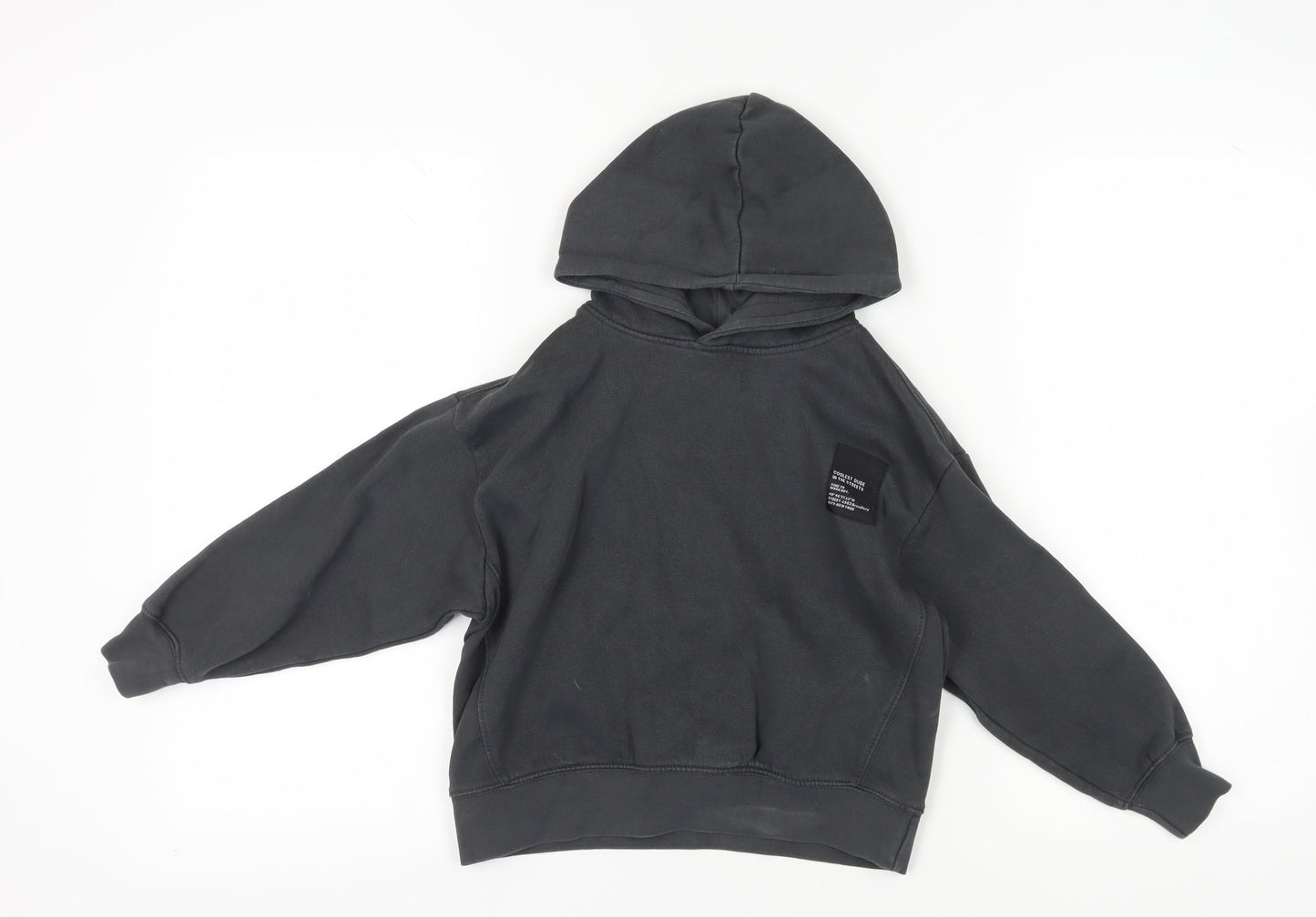Zara Boys Black Pullover Hoodie, Size 7, Cotton Blend