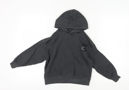 Zara Boys Black Pullover Hoodie, Size 7, Cotton Blend