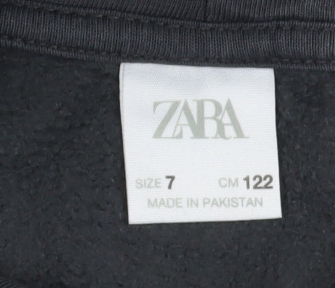 Zara Boys Black Pullover Hoodie, Size 7, Cotton Blend
