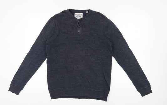 Mantaray Men's Blue Henley Jumper, Size M, Casual Knit