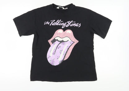 H&M Girls' Black Rolling Stones T-Shirt, Size 11-12 Years