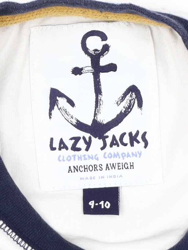 Lazy Jacks Boys White and Blue Long Sleeve T-Shirt (9-10 Years)