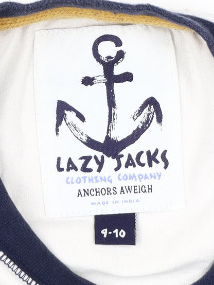 Lazy Jacks Boys White and Blue Long Sleeve T-Shirt (9-10 Years)