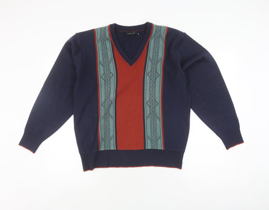 Gabicci Men's Blue Wool Acrylic V-Neck Pullover Jumper S