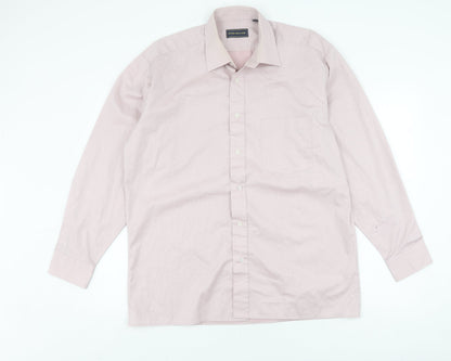 Peter England Mens Beige Long Sleeve Button-Up Shirt