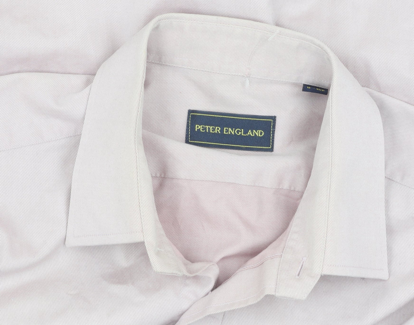 Peter England Mens Beige Long Sleeve Button-Up Shirt