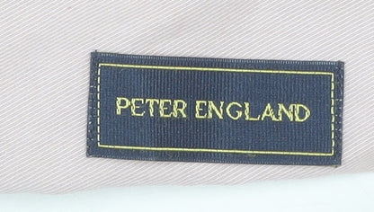 Peter England Mens Beige Long Sleeve Button-Up Shirt