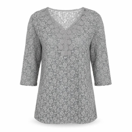 Front view of Marks & Spencer Grey Lace Tunic Blouse UK 10