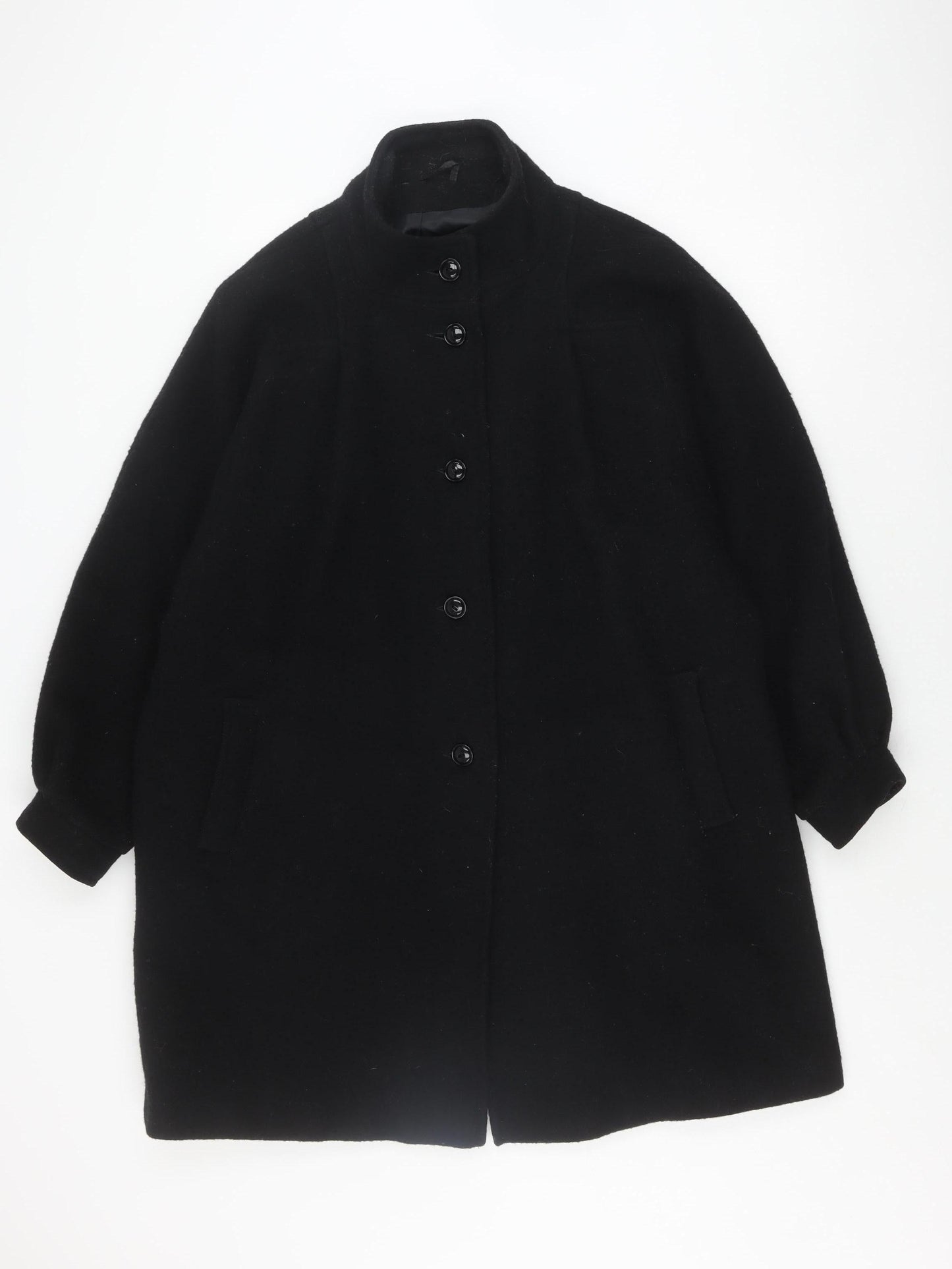 C&A Women's Black Wool Coat, Size 12, Classic Autumn Winter