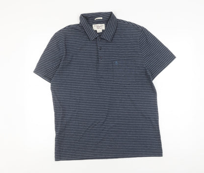 Original Penguin Men's Grey Striped Polo Shirt L
