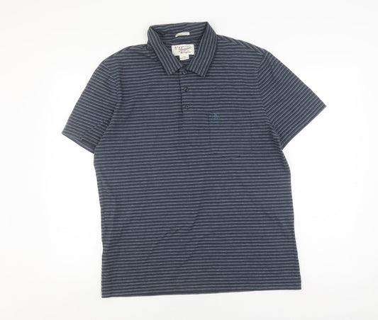 Original Penguin Men's Grey Striped Polo Shirt L