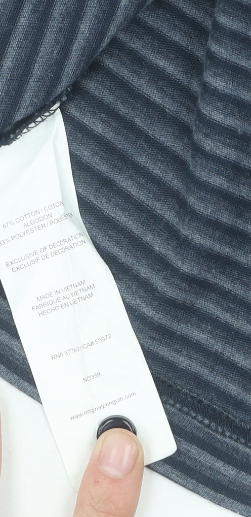 Original Penguin Men's Grey Striped Polo Shirt L