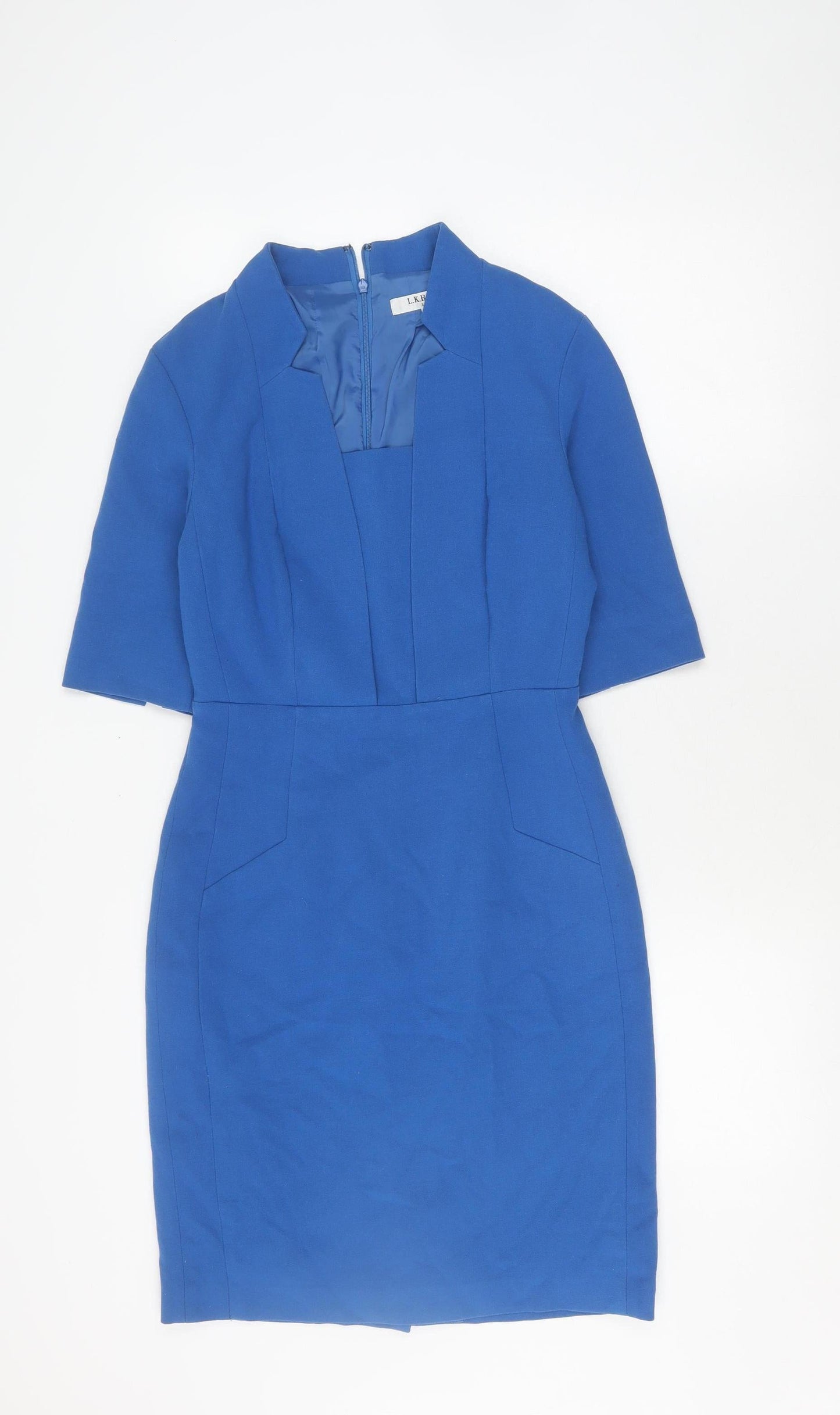 L.K. Bennett Blue Sheath Dress, UK 8, V-Neck, Womens