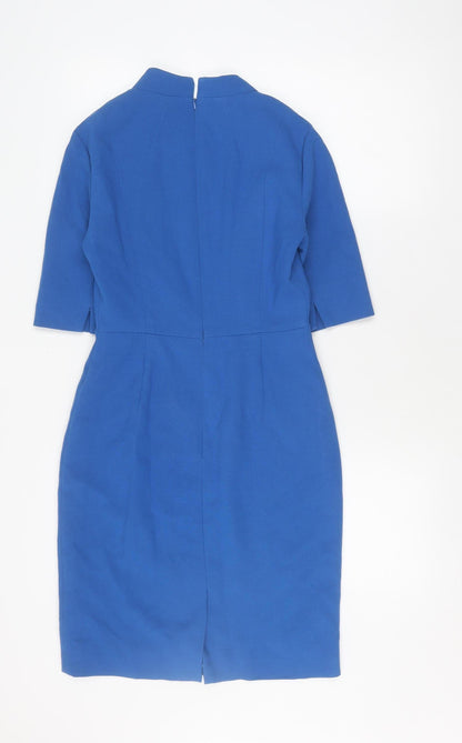 L.K. Bennett Blue Sheath Dress, UK 8, V-Neck, Womens