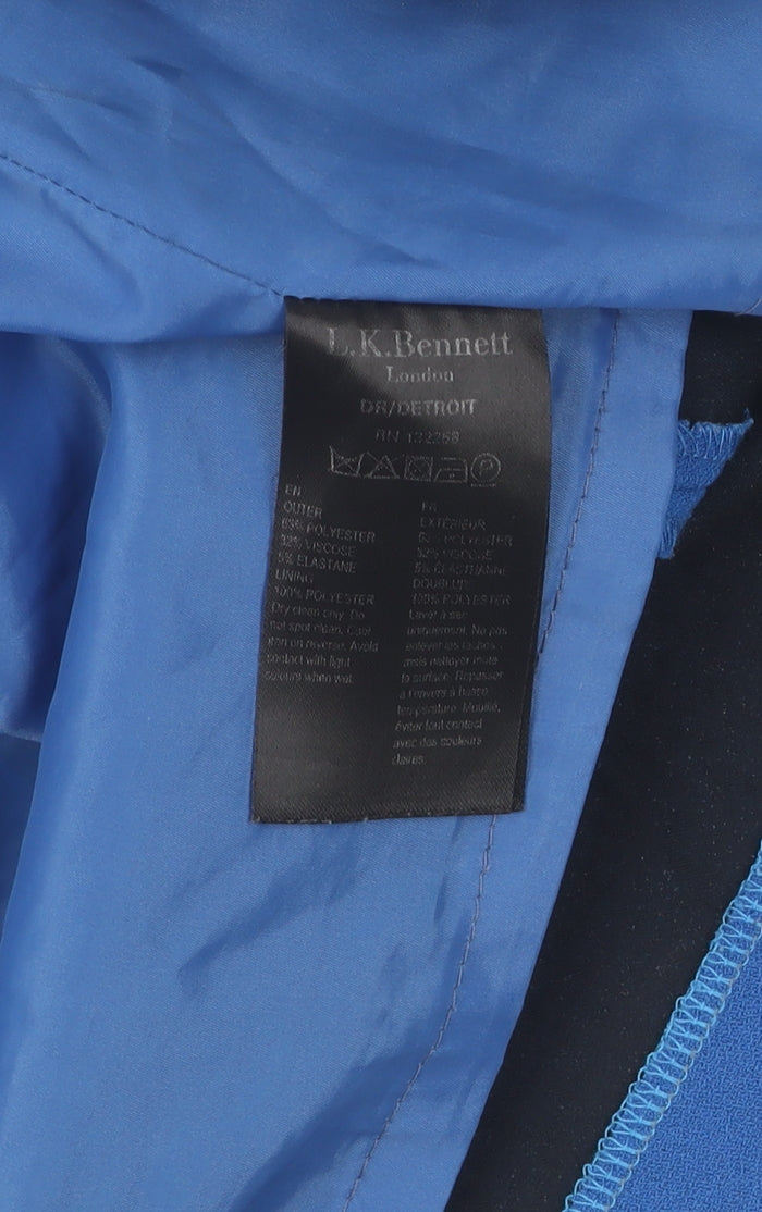 L.K. Bennett Blue Sheath Dress, UK 8, V-Neck, Womens