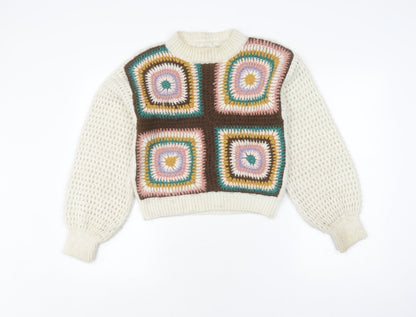 Zara Girls Multicoloured Patchwork Knit Jumper 13-14 Years