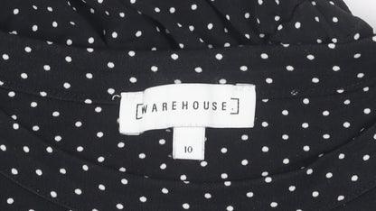 Warehouse Women's Black Polka Dot Dress - Size 10
