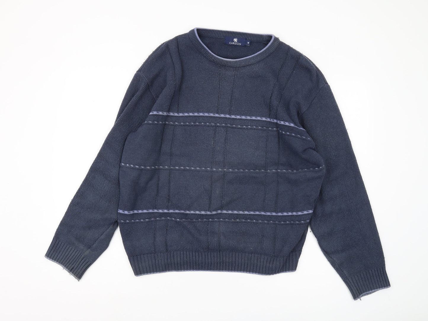 Carson Men's Blue Pullover Jumper M Lightweight Cable Knit