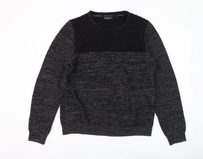 Brave Soul Men’s Black Crew Neck Pullover Jumper Large