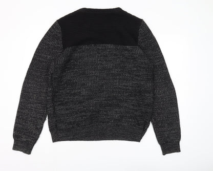 Brave Soul Men’s Black Crew Neck Pullover Jumper Large