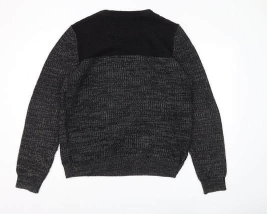 Brave Soul Men’s Black Crew Neck Pullover Jumper Large