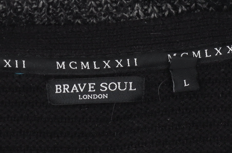 Brave Soul Men’s Black Crew Neck Pullover Jumper Large