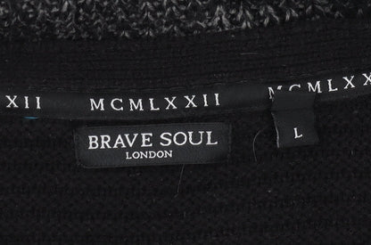 Brave Soul Men’s Black Crew Neck Pullover Jumper Large