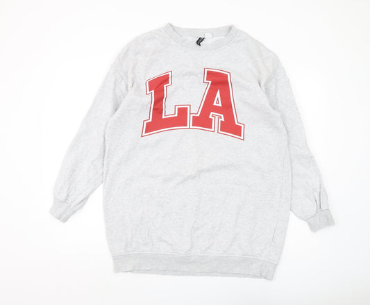 Additional front view of H&M unisex grey logo pullover sweatshirt s