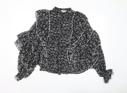 Miss Selfridge Women's Black Floral Chiffon Blouse Size 8