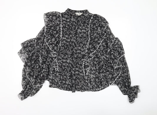 Miss Selfridge Women's Black Floral Chiffon Blouse Size 8