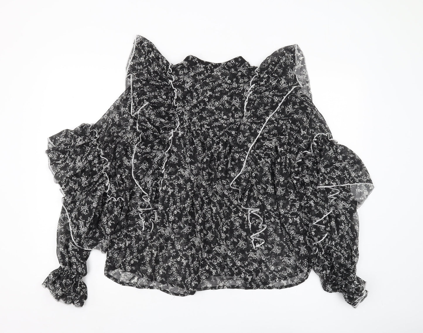 Miss Selfridge Women's Black Floral Chiffon Blouse Size 8