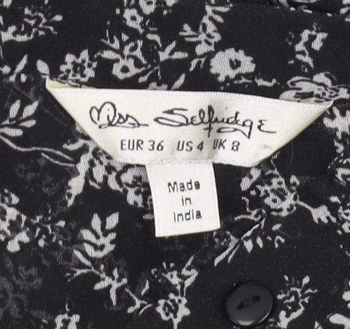 Miss Selfridge Women's Black Floral Chiffon Blouse Size 8