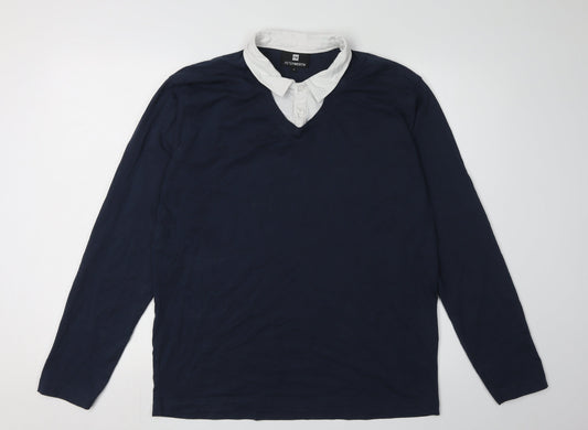 Peter Werth Men's Blue Long Sleeve Polo Shirt