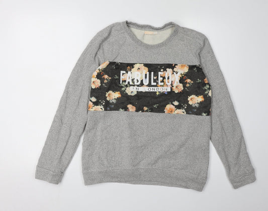 Bershka Women's Grey Floral Graphic Sweatshirt L