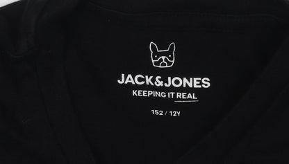 Jack & Jones Boys Black Graphic T-Shirt, Size 12, Crew Neck