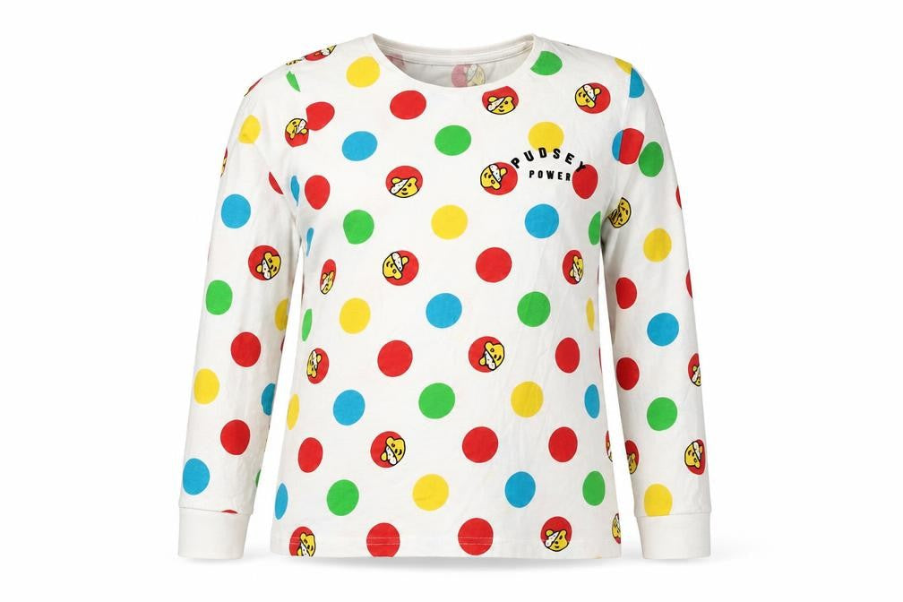 Front view of George Teens Multicoloured Pudsey Polka Dot T-Shirt, size 12