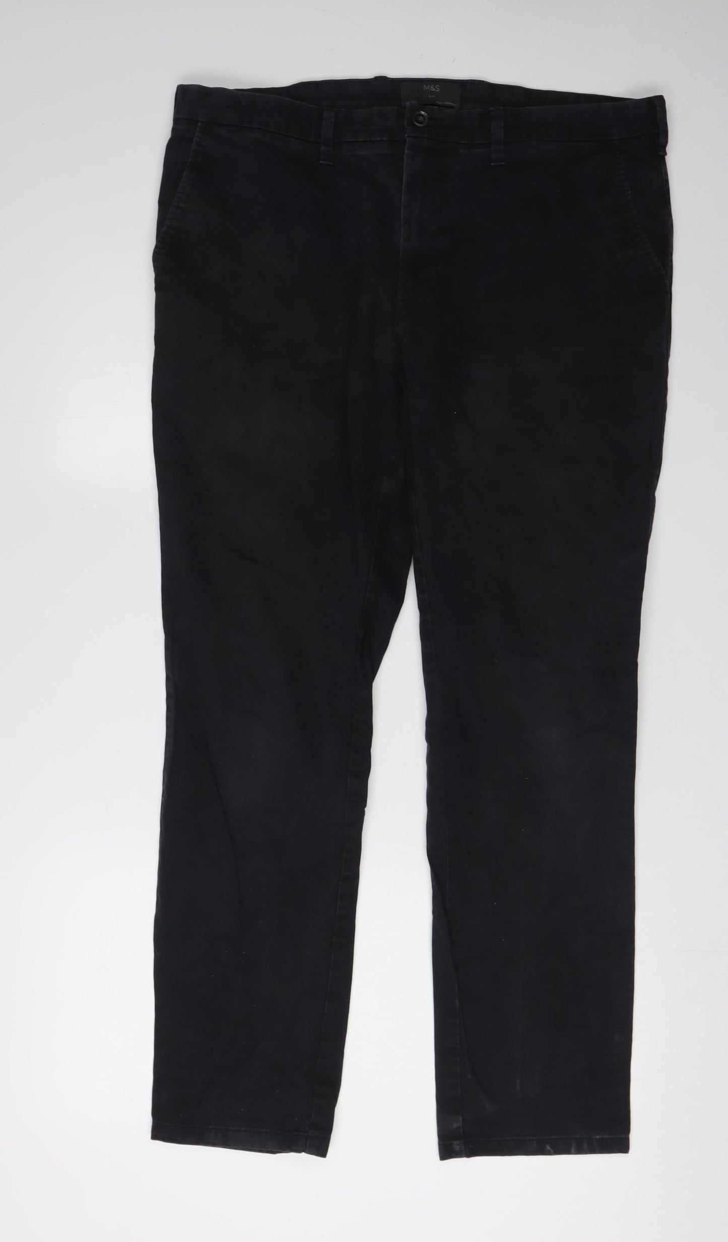 Marks and Spencer Men's Black Regular Fit Trousers 36