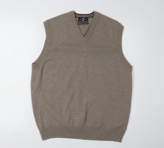 Marks and Spencer Men's Brown Wool V-Neck Vest - M