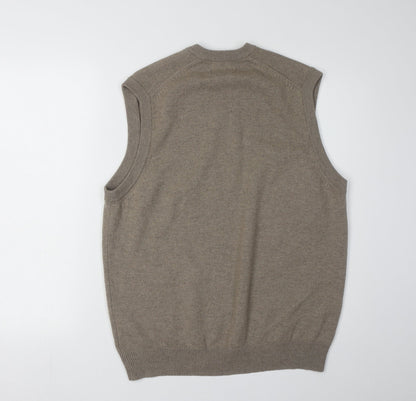 Marks and Spencer Men's Brown Wool V-Neck Vest - M
