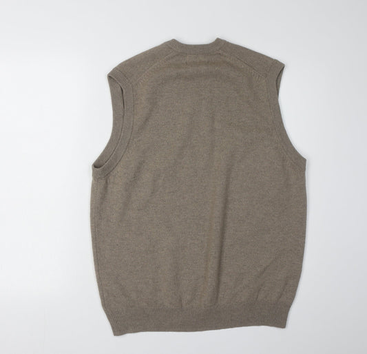 Marks and Spencer Men's Brown Wool V-Neck Vest - M