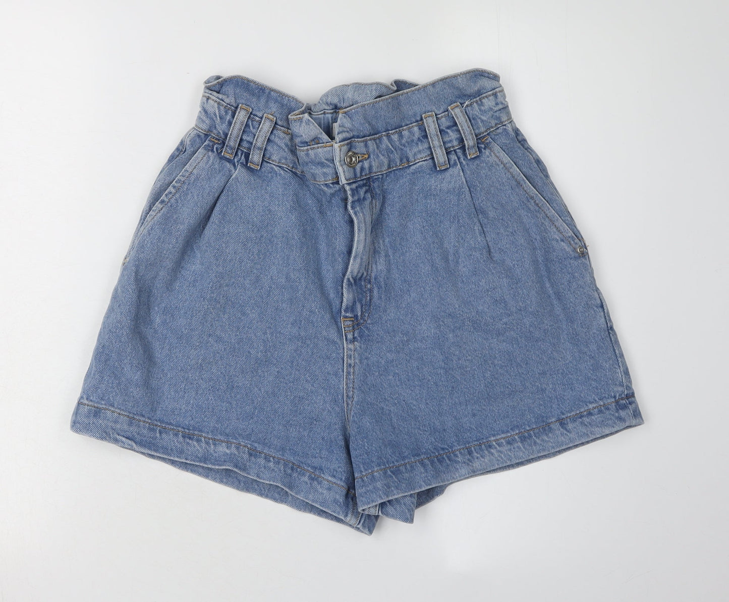 Zara Women's Blue Denim Paperbag Shorts, Size 2