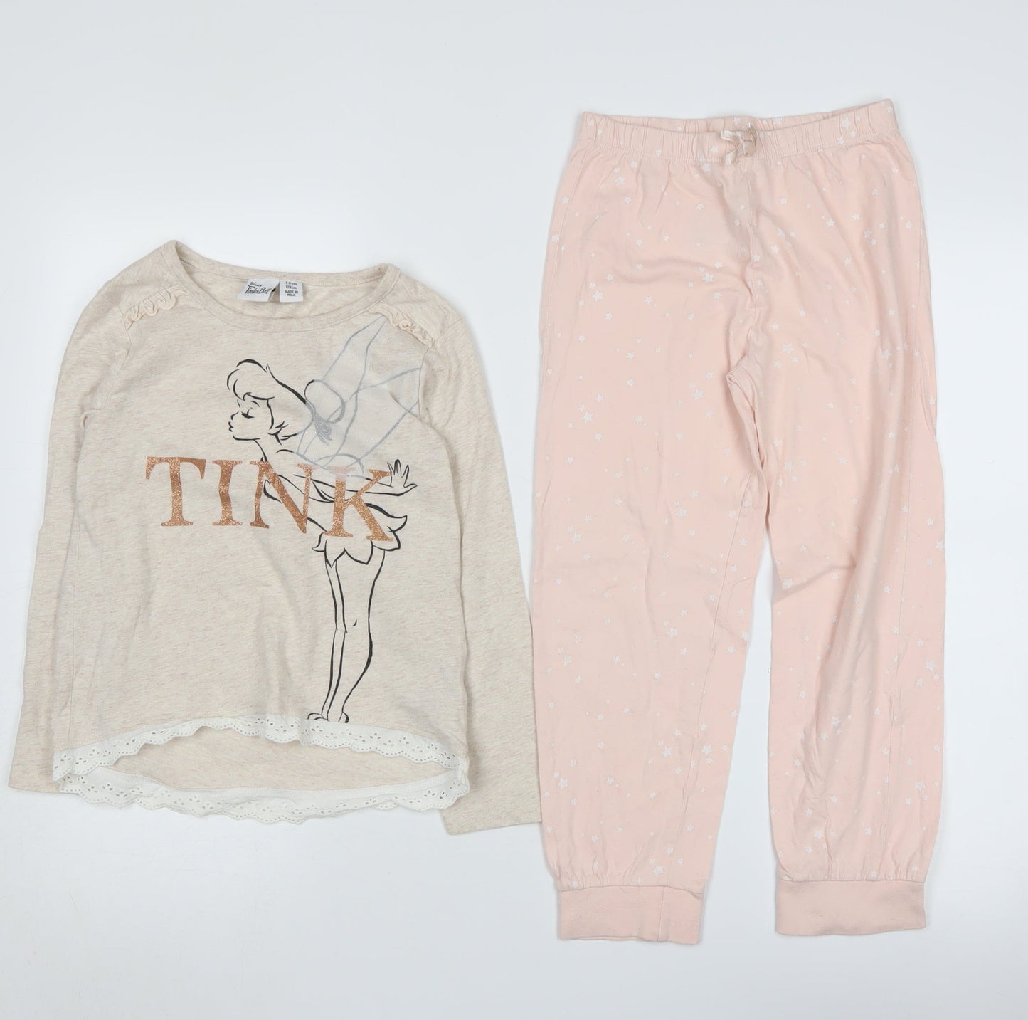 Disney Girls Tinker Bell Pyjama Set 7-8 Years Beige Pink