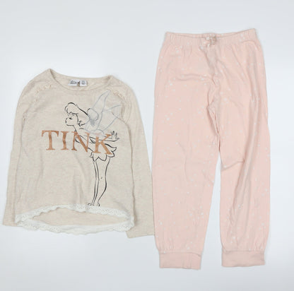 Disney Girls Tinker Bell Pyjama Set 7-8 Years Beige Pink